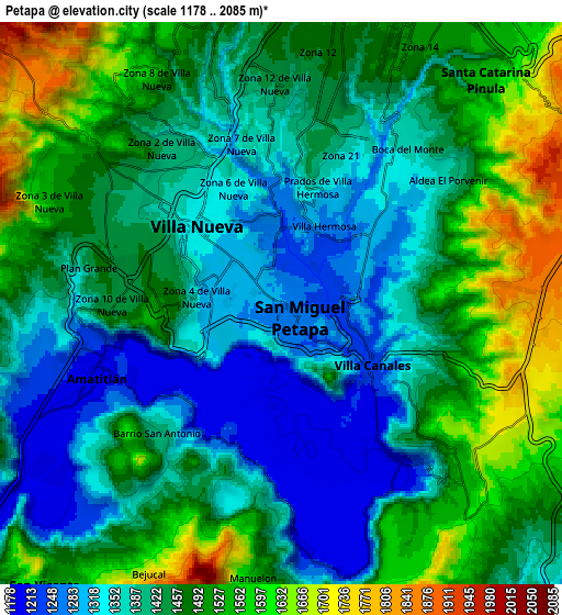 Zoom OUT 2x Petapa, Guatemala elevation map