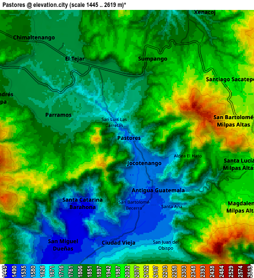 Zoom OUT 2x Pastores, Guatemala elevation map