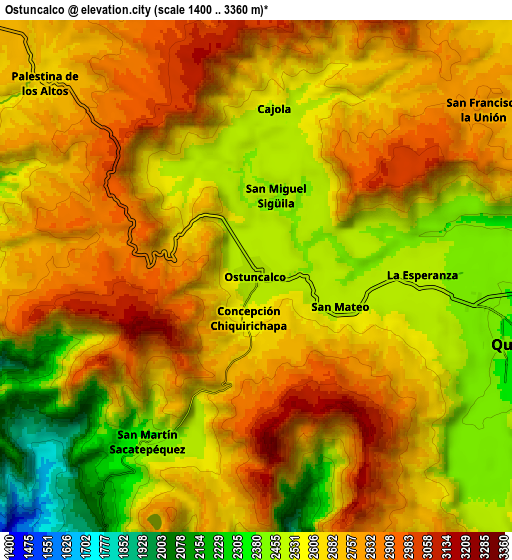 Zoom OUT 2x Ostuncalco, Guatemala elevation map