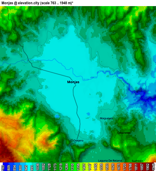 Zoom OUT 2x Monjas, Guatemala elevation map