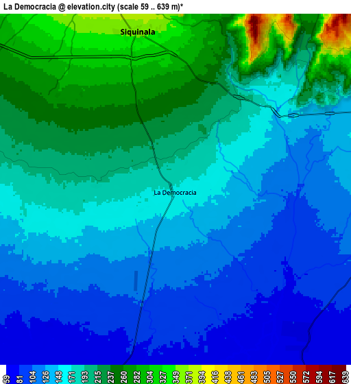 Zoom OUT 2x La Democracia, Guatemala elevation map