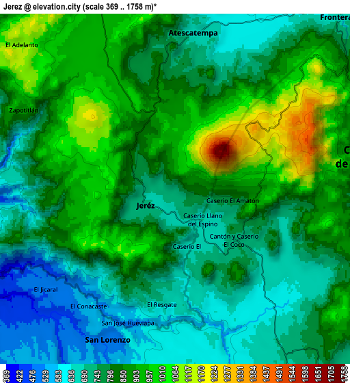 Zoom OUT 2x Jerez, Guatemala elevation map