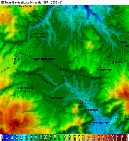 Zoom OUT 2x El Tejar, Guatemala elevation map