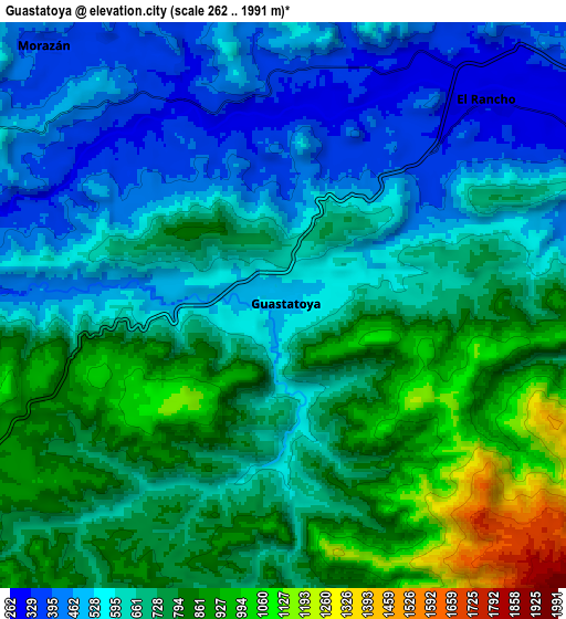 Zoom OUT 2x Guastatoya, Guatemala elevation map