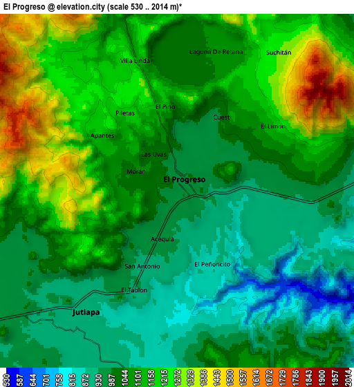 Zoom OUT 2x El Progreso, Guatemala elevation map