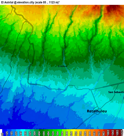 Zoom OUT 2x El Asintal, Guatemala elevation map