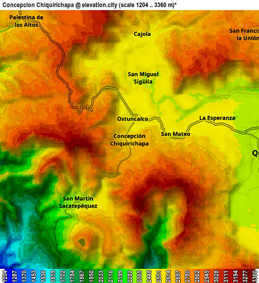 Zoom OUT 2x Concepción Chiquirichapa, Guatemala elevation map