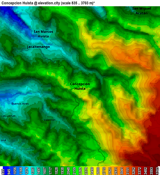 Zoom OUT 2x Concepción Huista, Guatemala elevation map