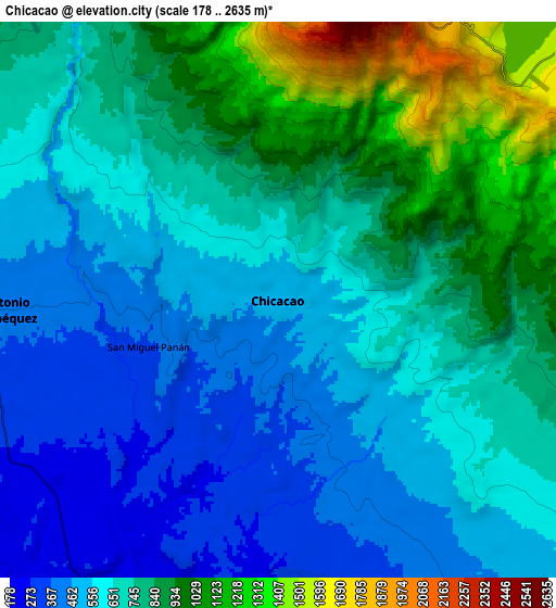 Zoom OUT 2x Chicacao, Guatemala elevation map