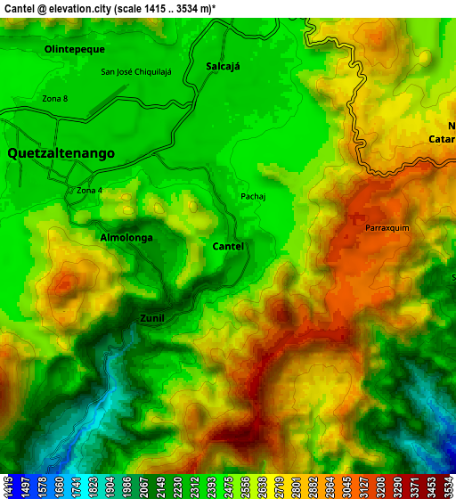 Zoom OUT 2x Cantel, Guatemala elevation map