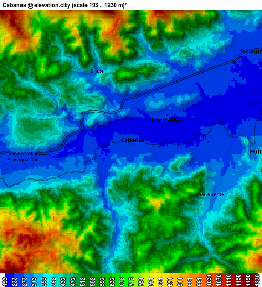 Zoom OUT 2x Cabañas, Guatemala elevation map