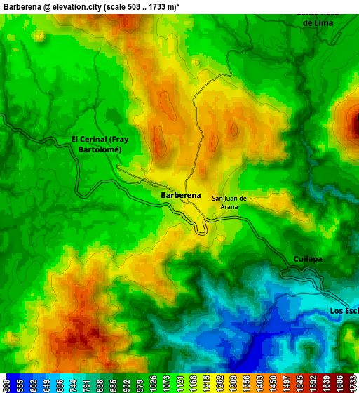 Zoom OUT 2x Barberena, Guatemala elevation map