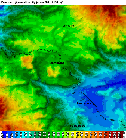 Zoom OUT 2x Zambrano, Honduras elevation map