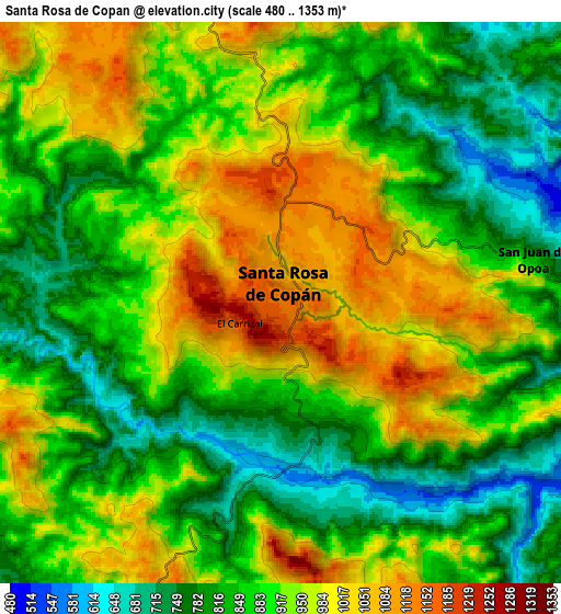 Zoom OUT 2x Santa Rosa de Copán, Honduras elevation map