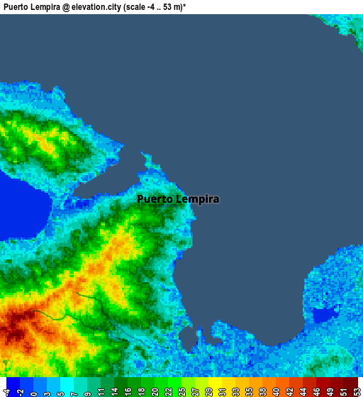 Zoom OUT 2x Puerto Lempira, Honduras elevation map