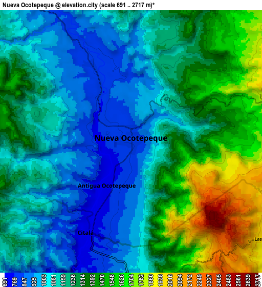Zoom OUT 2x Nueva Ocotepeque, Honduras elevation map