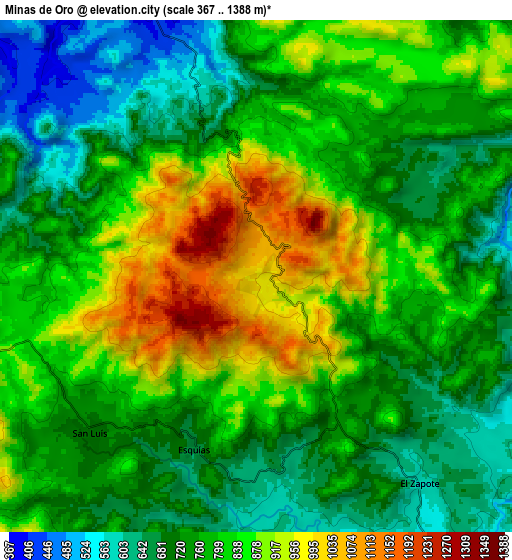 Zoom OUT 2x Minas de Oro, Honduras elevation map