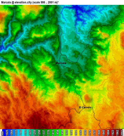 Zoom OUT 2x Marcala, Honduras elevation map