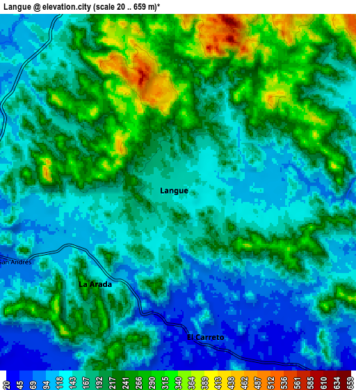 Zoom OUT 2x Langue, Honduras elevation map