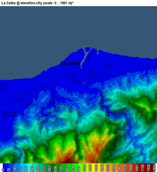 Zoom OUT 2x La Ceiba, Honduras elevation map