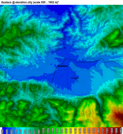 Zoom OUT 2x Gualaco, Honduras elevation map