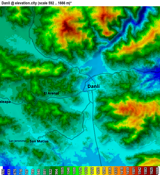 Zoom OUT 2x Danlí, Honduras elevation map