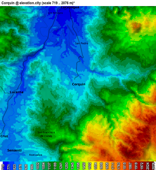 Zoom OUT 2x Corquín, Honduras elevation map
