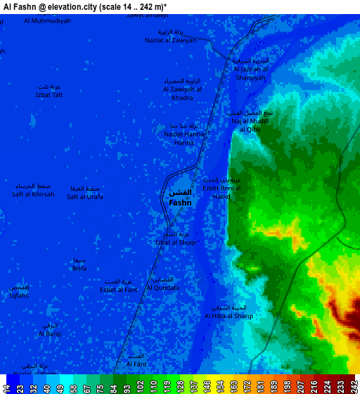 Zoom OUT 2x Al Fashn, Egypt elevation map