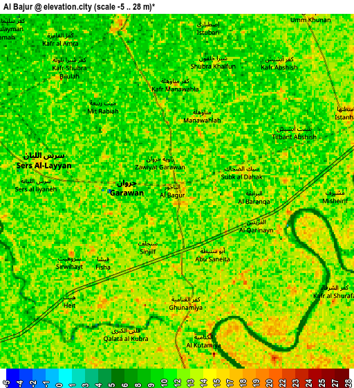 Zoom OUT 2x Al Bājūr, Egypt elevation map