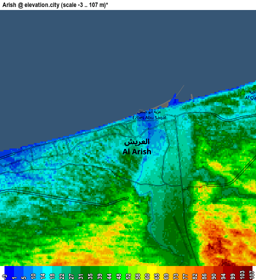 Zoom OUT 2x Arish, Egypt elevation map