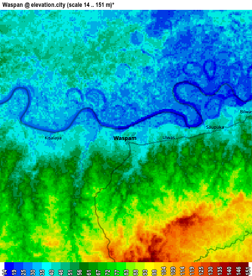 Zoom OUT 2x Waspán, Nicaragua elevation map