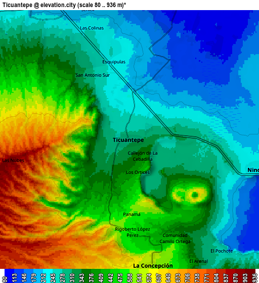Zoom OUT 2x Ticuantepe, Nicaragua elevation map