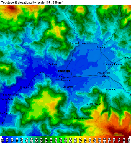 Zoom OUT 2x Teustepe, Nicaragua elevation map