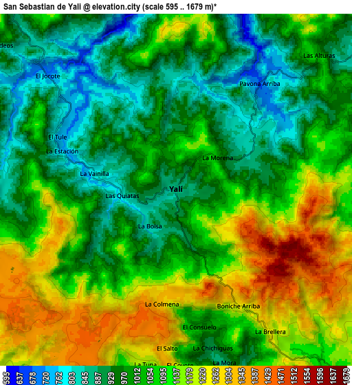 Zoom OUT 2x San Sebastián de Yalí, Nicaragua elevation map