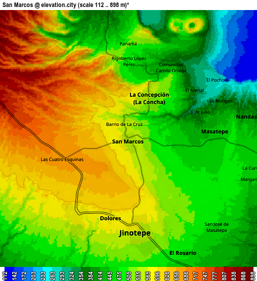 Zoom OUT 2x San Marcos, Nicaragua elevation map