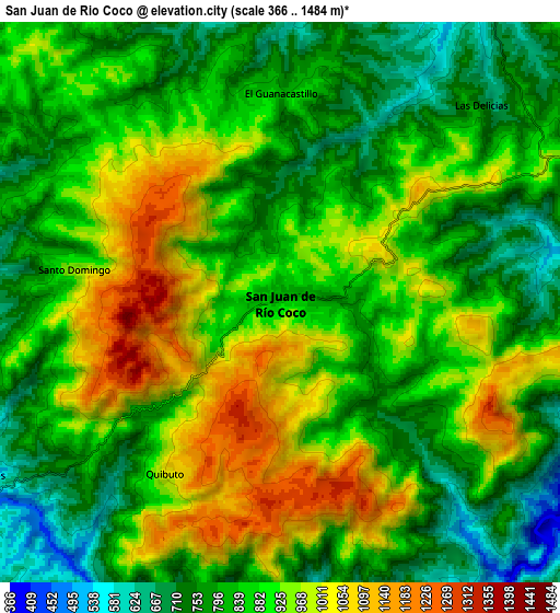 Zoom OUT 2x San Juan de Río Coco, Nicaragua elevation map