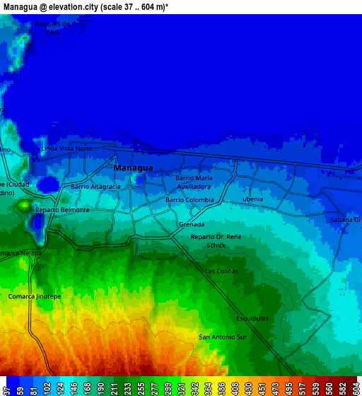 Zoom OUT 2x Managua, Nicaragua elevation map