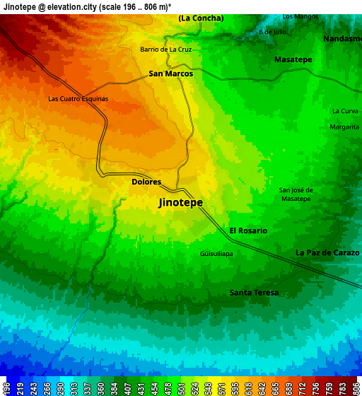 Zoom OUT 2x Jinotepe, Nicaragua elevation map
