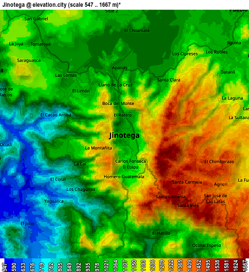 Zoom OUT 2x Jinotega, Nicaragua elevation map