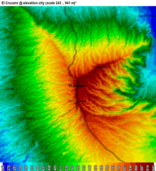 Zoom OUT 2x El Crucero, Nicaragua elevation map