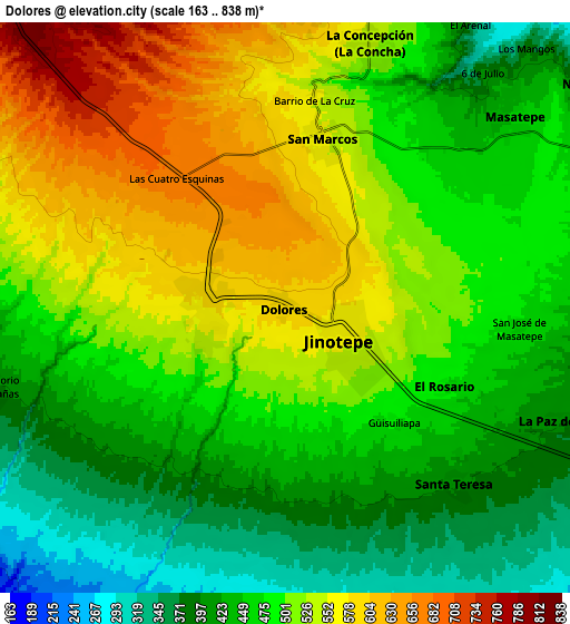 Zoom OUT 2x Dolores, Nicaragua elevation map