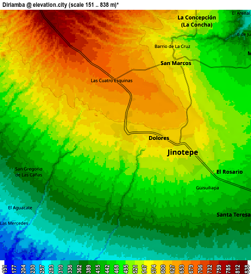 Zoom OUT 2x Diriamba, Nicaragua elevation map