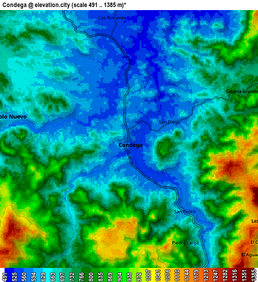 Zoom OUT 2x Condega, Nicaragua elevation map
