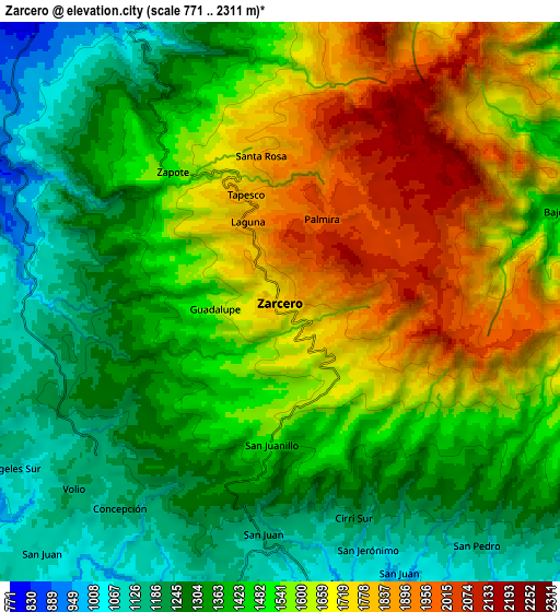 Zoom OUT 2x Zarcero, Costa Rica elevation map