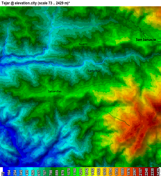 Zoom OUT 2x Tejar, Costa Rica elevation map