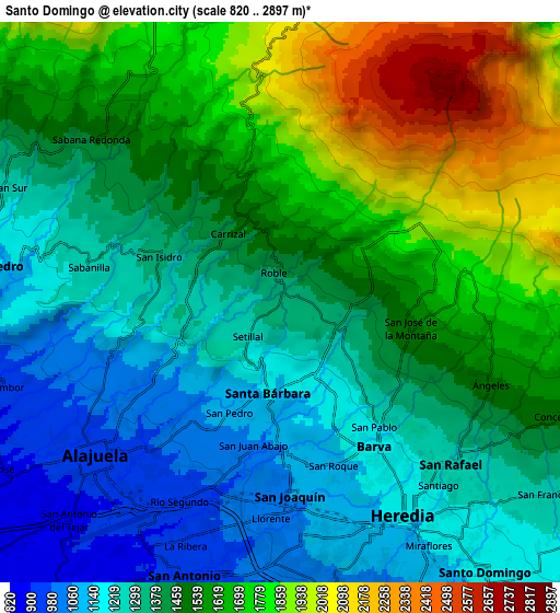 Zoom OUT 2x Santo Domingo, Costa Rica elevation map