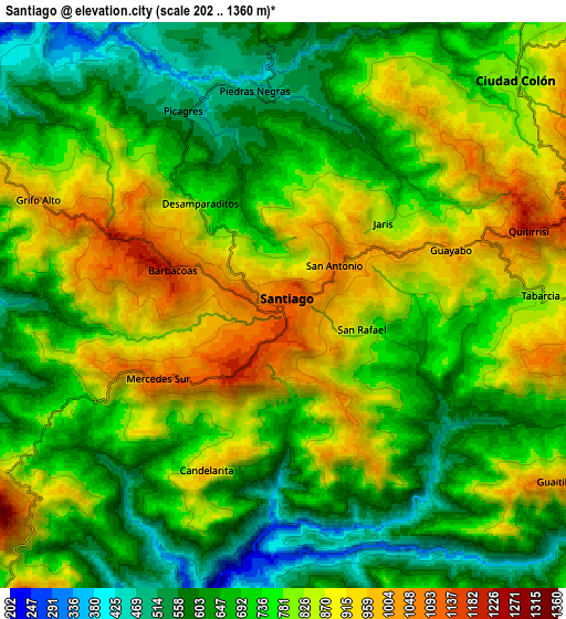 Zoom OUT 2x Santiago, Costa Rica elevation map