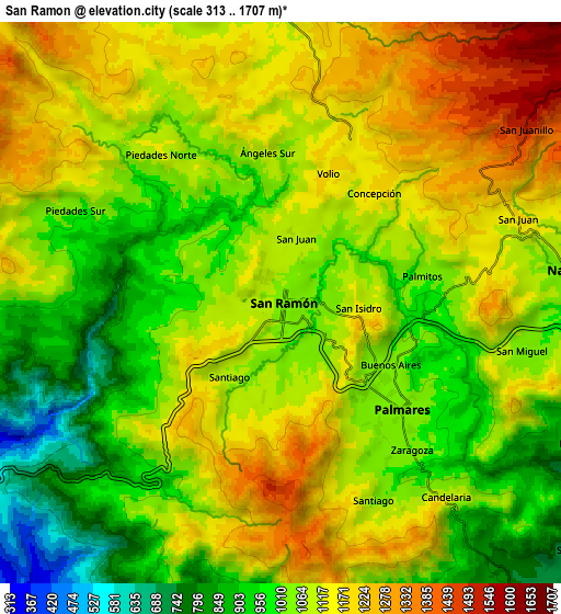 Zoom OUT 2x San Ramón, Costa Rica elevation map