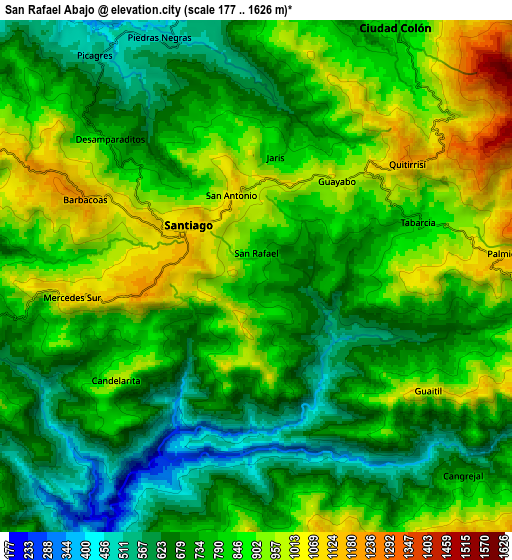Zoom OUT 2x San Rafael Abajo, Costa Rica elevation map