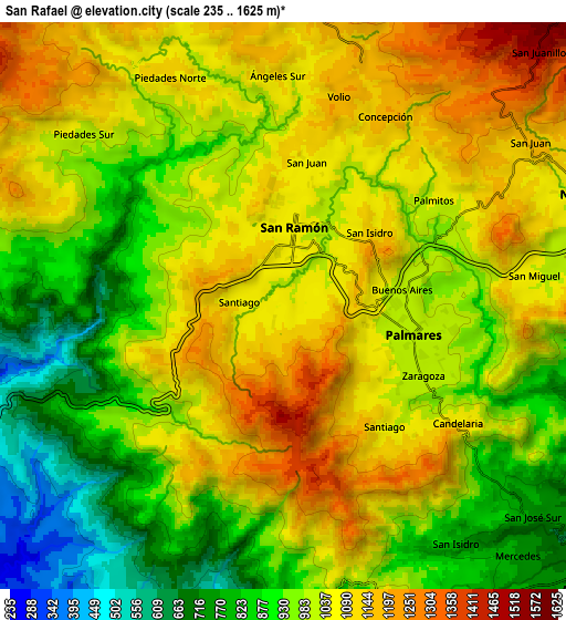 Zoom OUT 2x San Rafael, Costa Rica elevation map